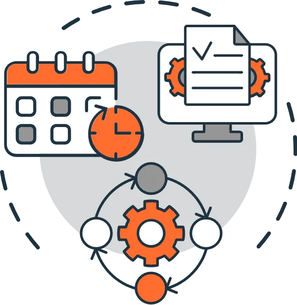 orderbase Grafik Branche Field Service Management Grafik zeigt Produktionsprozesse mit ERP-System – Überwachung von Maschinen, Personal und Material für effiziente Produktion und schnelle Reaktion bei Engpässen.