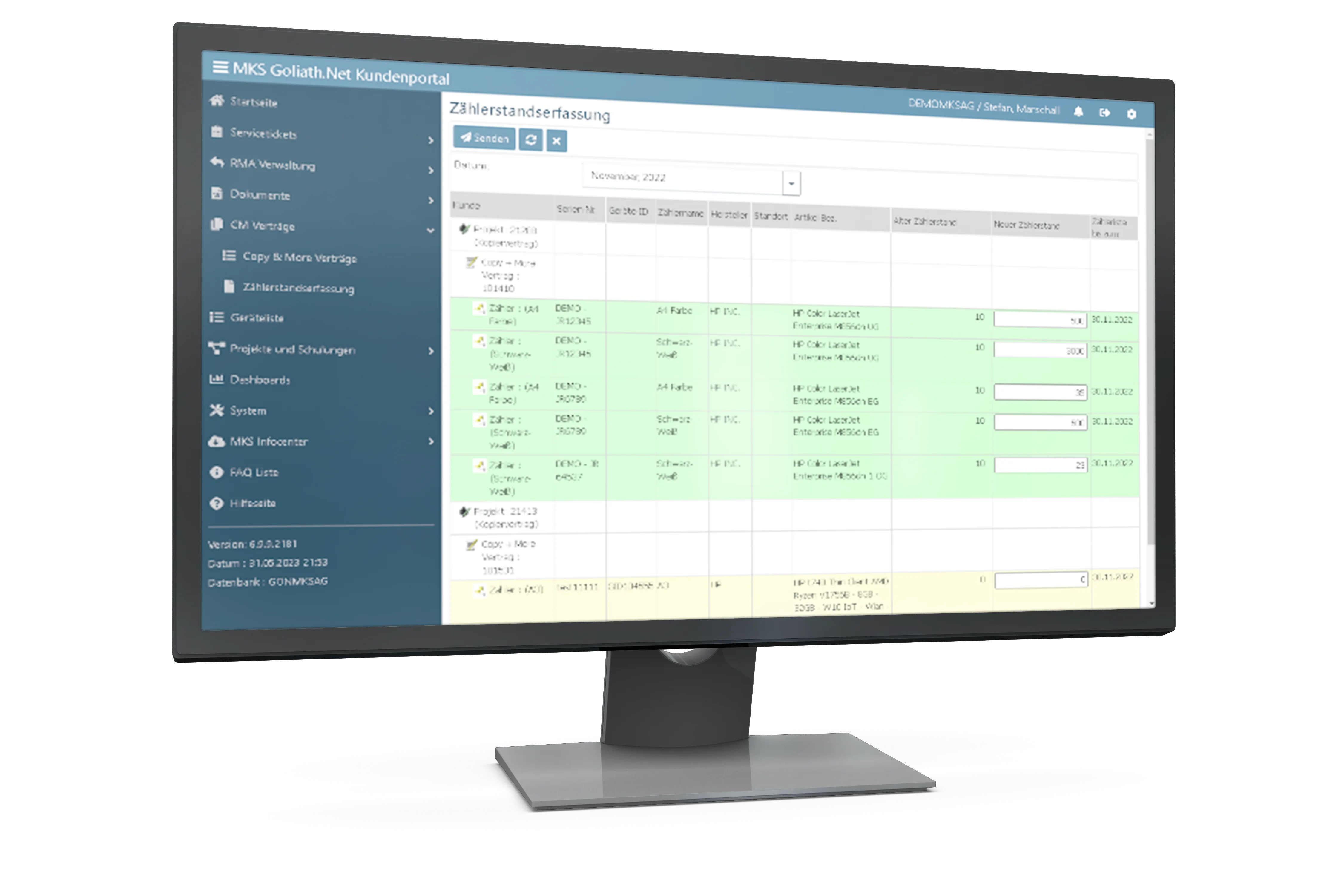 Screenshot der MKS Goliath Software
